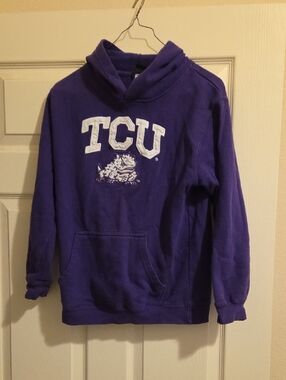 Purple Crewneck Hoodie with White TCU Logo